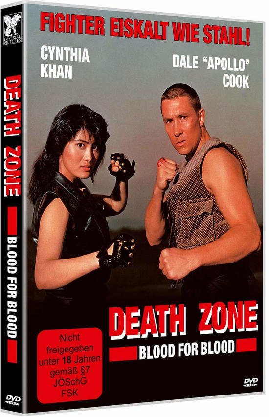 DVD-Cover: Zwei Personen in Kampfstellung, Text 'Death Zone' und 'Blood for Blood'.