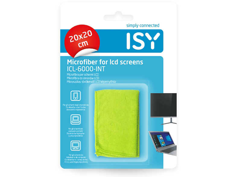ISY Icl-6000-Int Panno in microfibra per la pulizia di schermi LCD e TV, 20x20cm KIT DI Pulizia