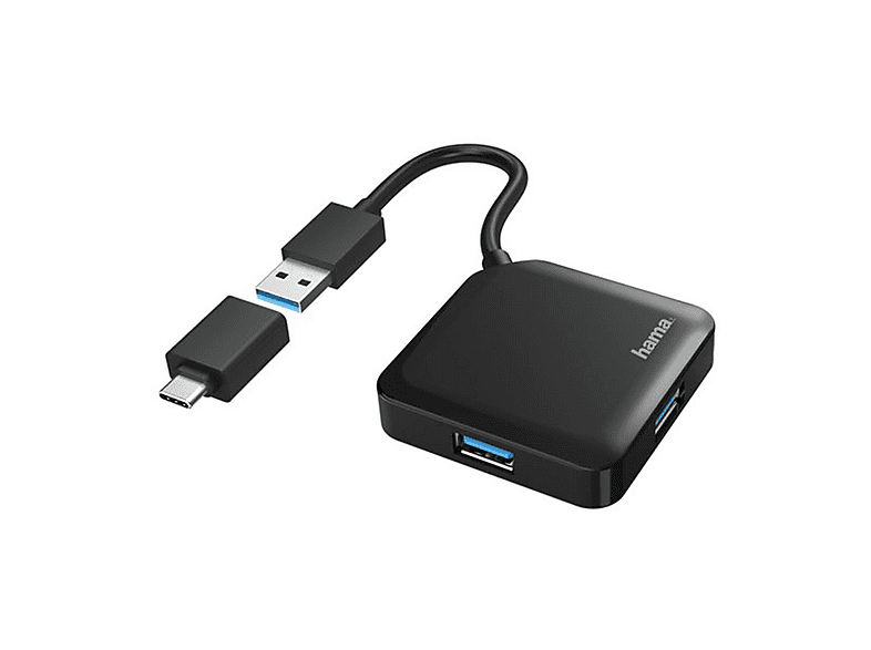 Hama Hub USB 3.0 Tipo-C Da Tavolo Con 4 Porte E Cavo Integrato - Trasferimento Dati Fino A 5 Gbps, Per PC E Mac, Colore Nero