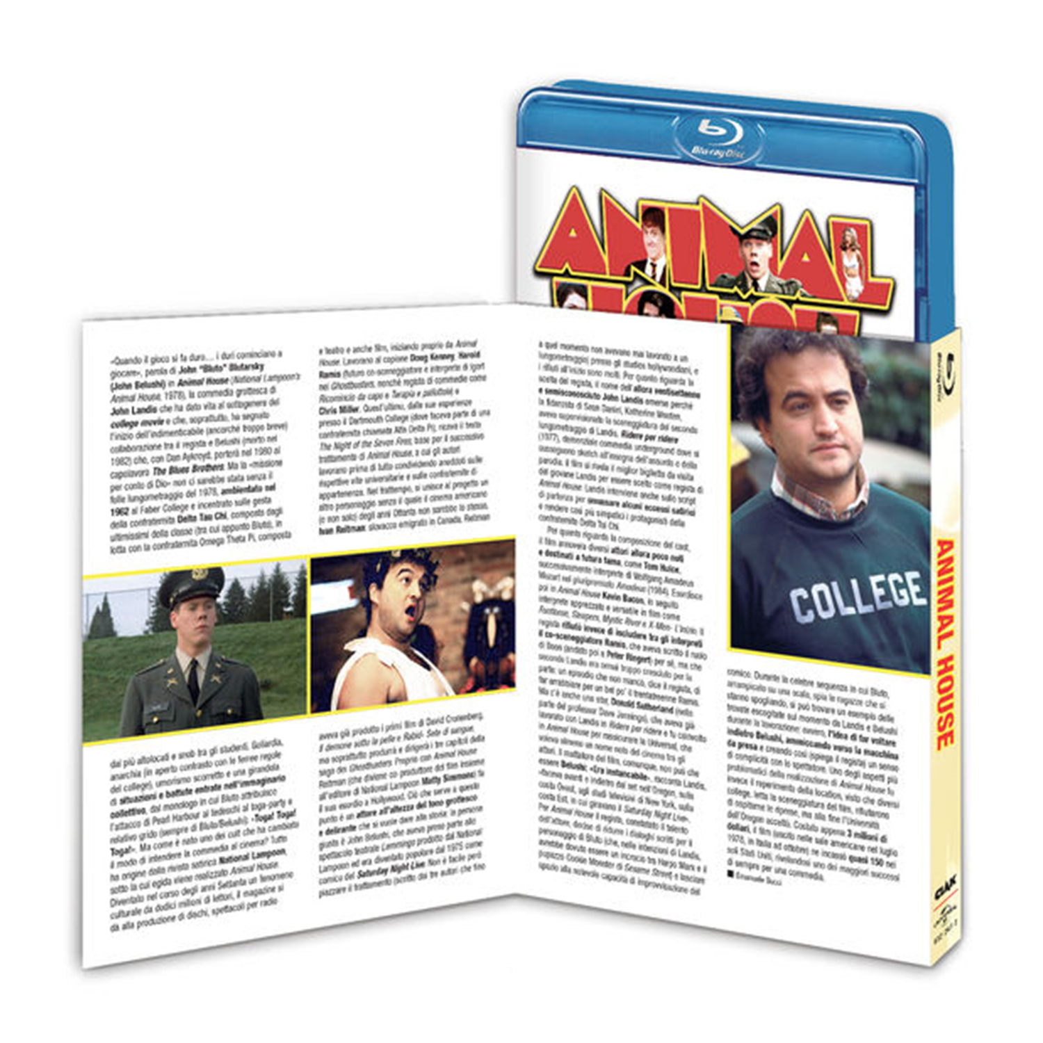 Copertina del film, Animal House, con foto di uomo a destra e testo a sinistra.