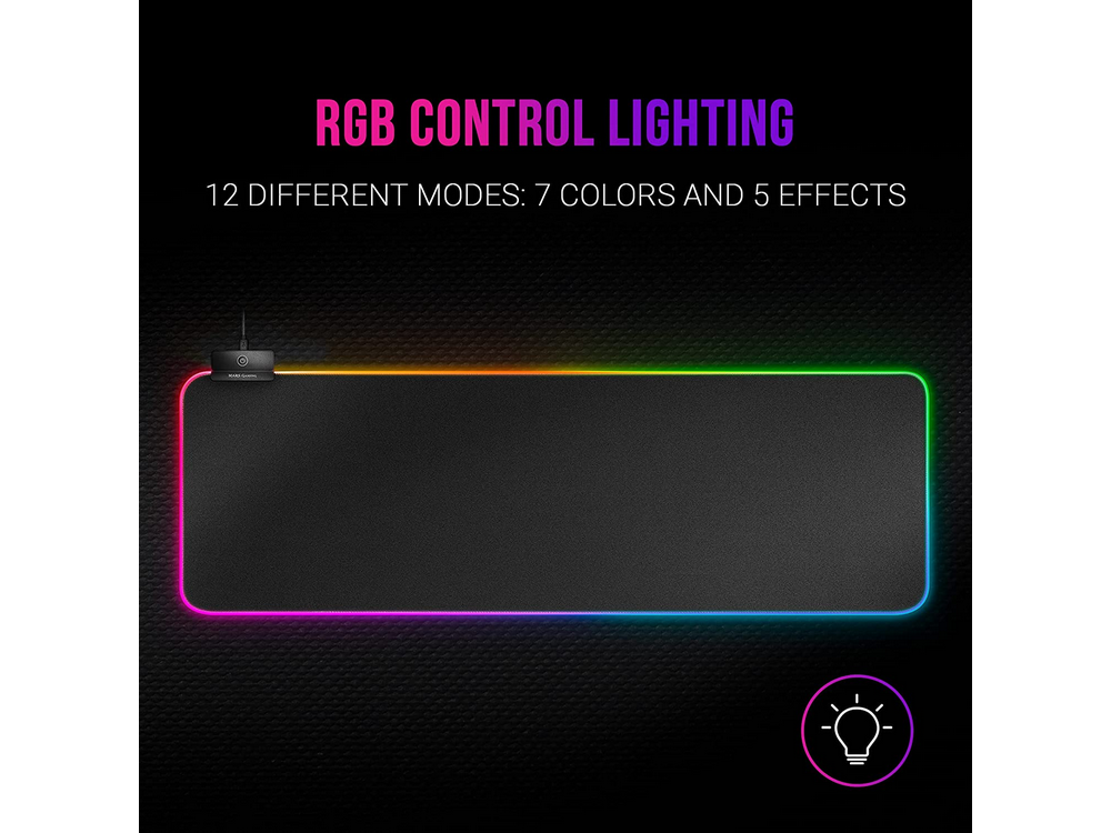 Alfombrilla gaming - Mars Gaming MMPRGB2 XXL, NanoTextil, RGB de 12 modos, 2x USB 2.0, 80 x 30 cm, Negro