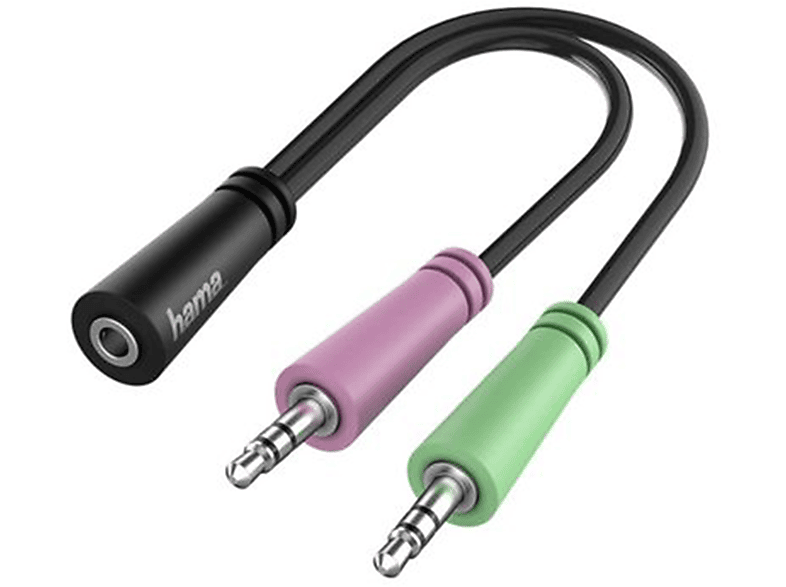 HAMA Adattatore Jack 3.5 mm 4 poli F/2x 3,5 M, per cuffie con microfono
