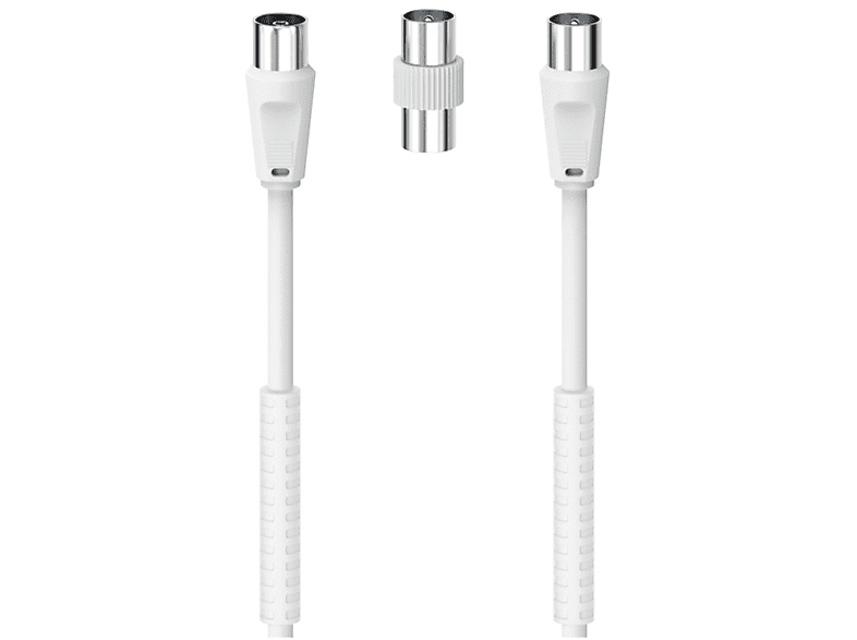HAMA Cavo antenna M/F con adattatore M/M, 5 metri, 85 dB, ferrite, bianco