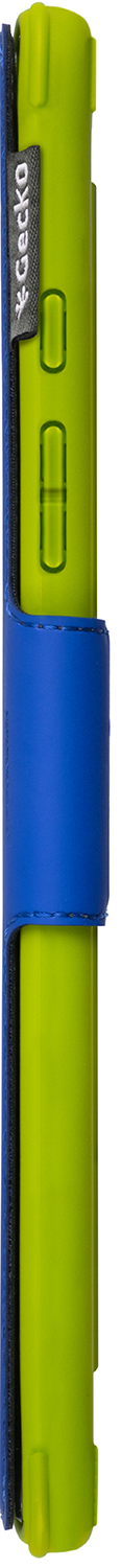 A green and blue pen case.