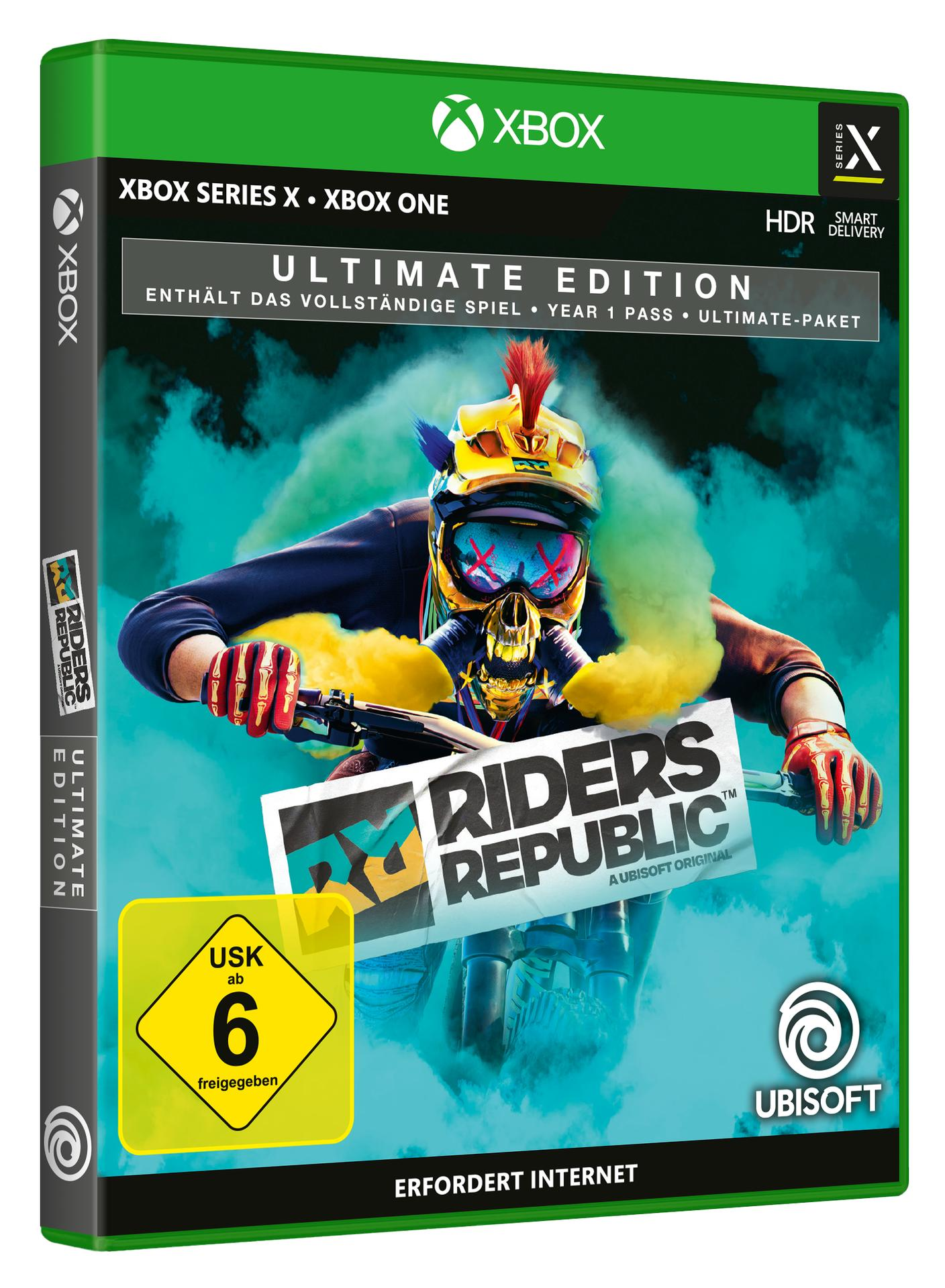 Videospielbox für Riders Republic, mit einem Biker.