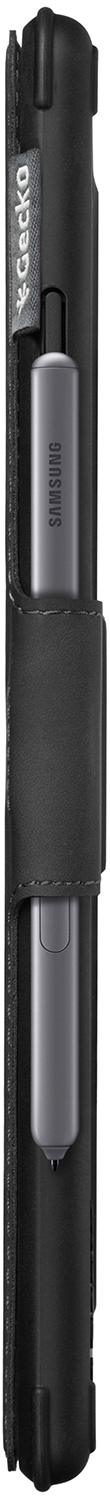 Vertical image of a phone case. The case is black with a silver cylinder inside.