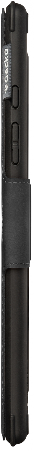 Black phone case with buttons and branding on the side.  A black strap wraps around it.