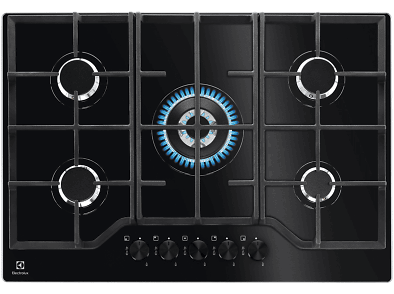 Electrolux Egg7536K Piano Cottura Gas, 5 zone di cotura, dimensioni: L 74 cm, P 51 Nero