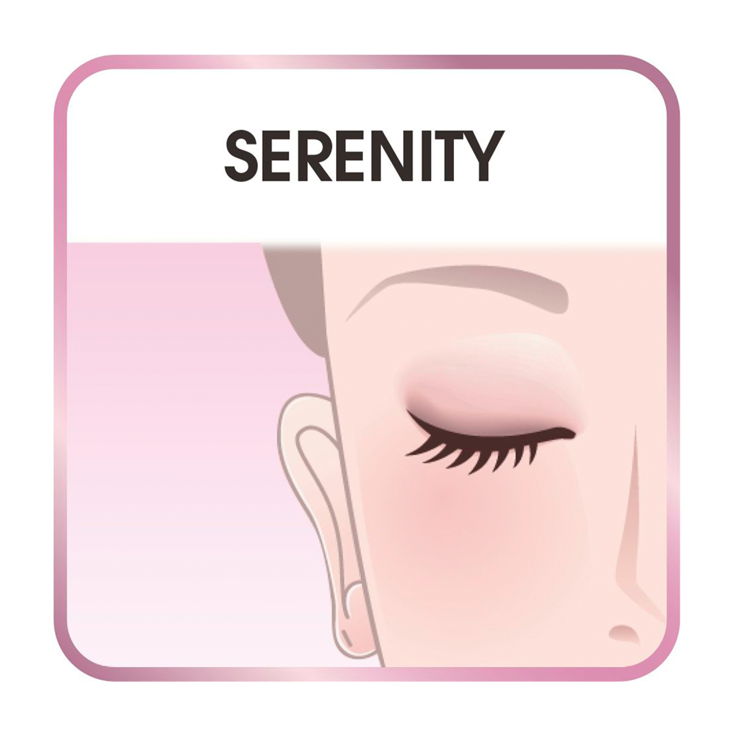 Un'illustrazione di un occhio chiuso con ciglia e la parola SERENITY sopra.
