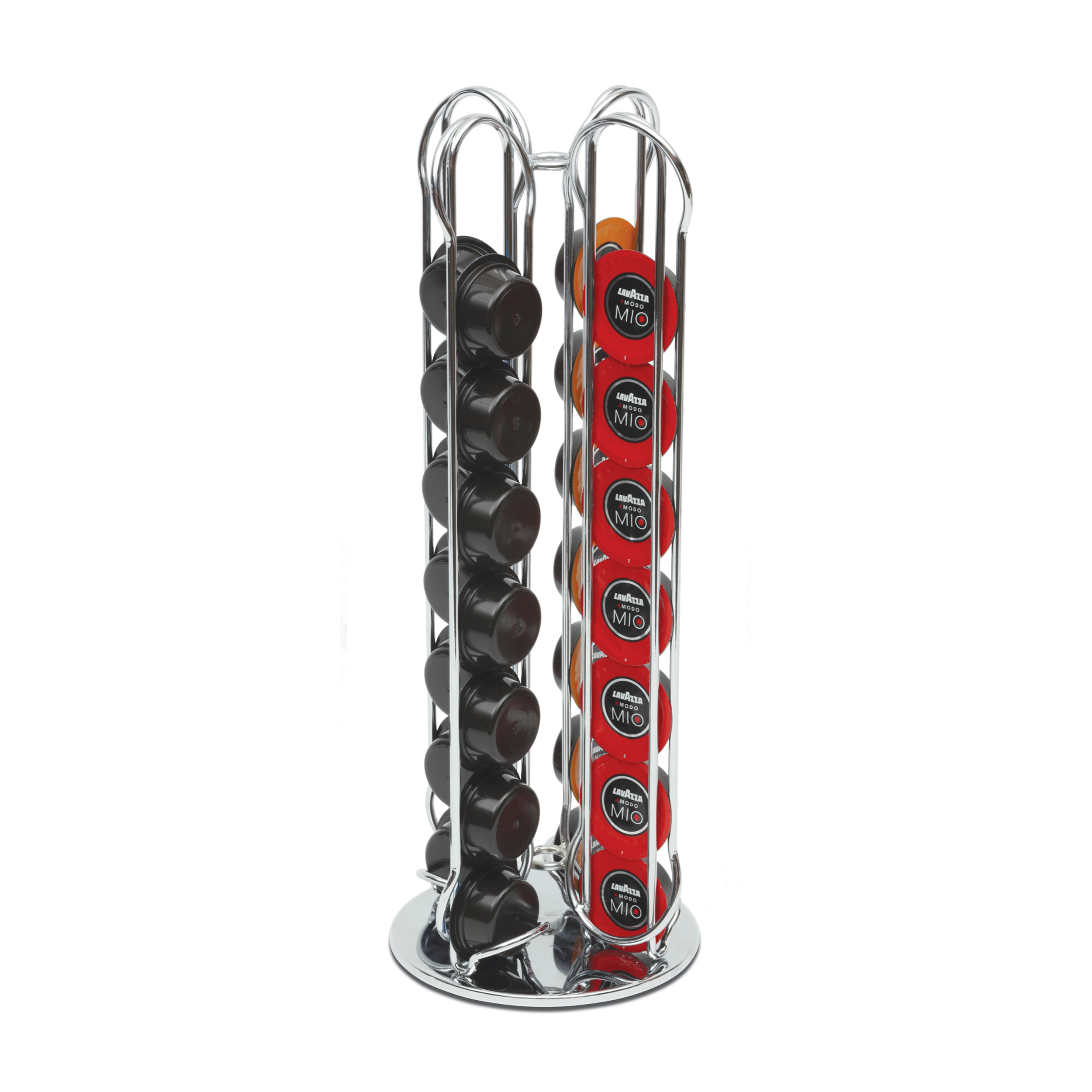 Dispenser 28 capsule A Modo Mio - Materiale: Acciaio cromato Base girevole a 360° Macom Totem Cofee Modo MIO