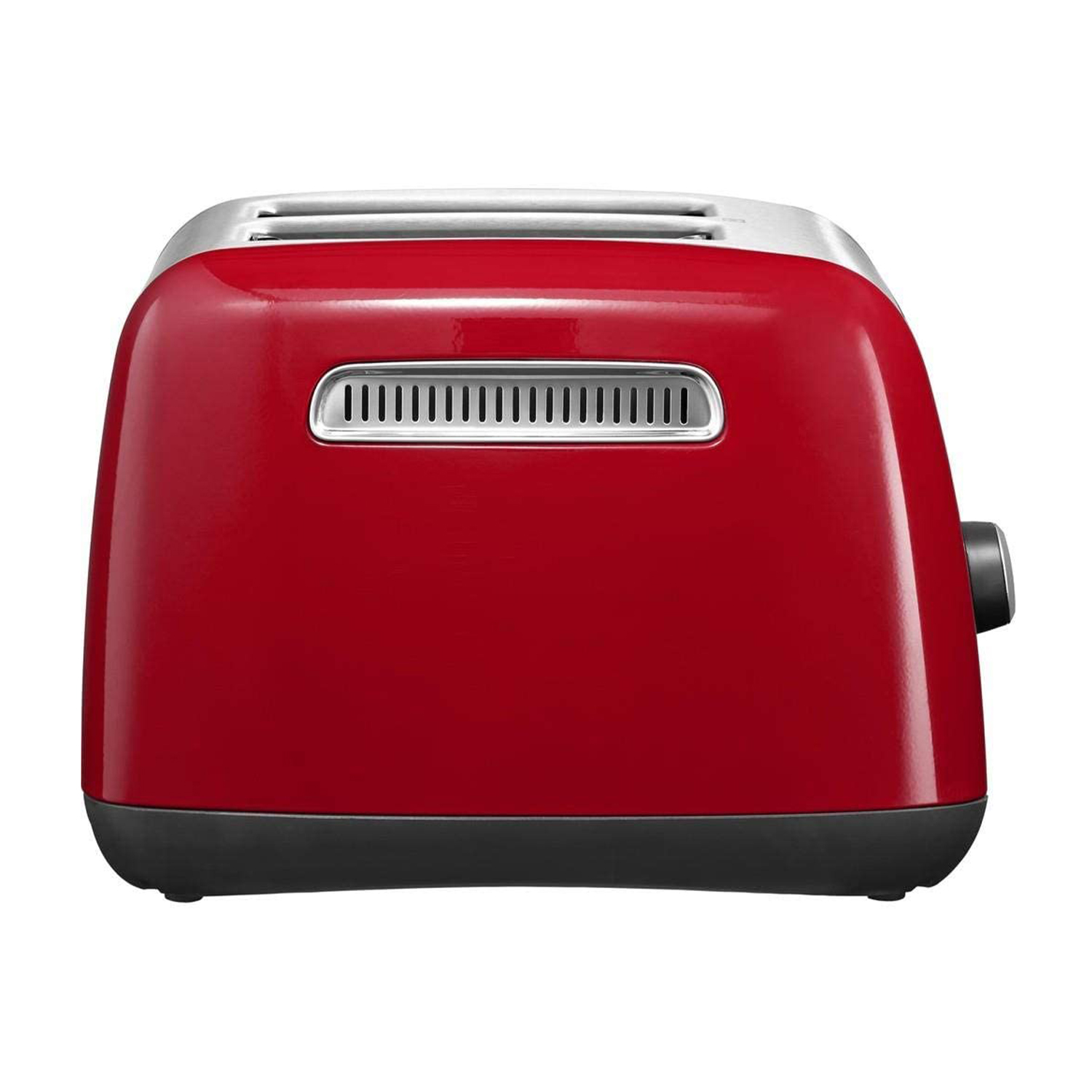 Tostapane rosso con sezione superiore metallica e base nera.