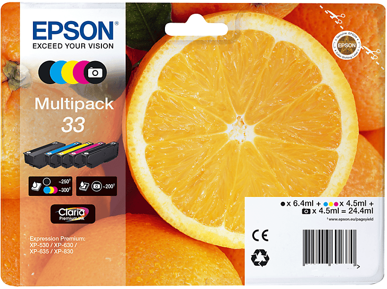 Multipack 4 cartucce Epson Arancia 33 Nero, Giallo, Ciano, Magenta