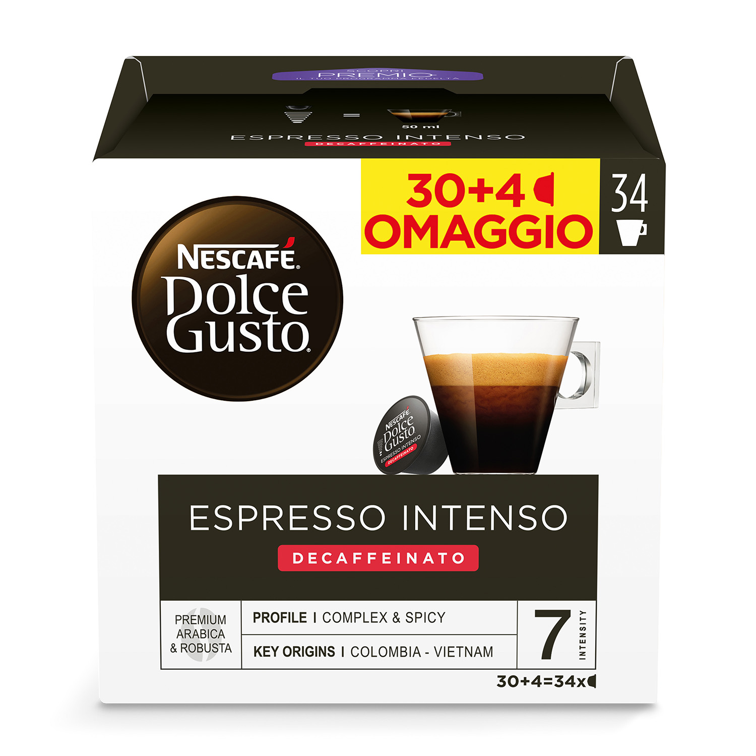 Nescafe' Dolce Gusto Capsule Dolce Gusto Espresso Intenso decaffeinato NDG Intenso DEK 30+4