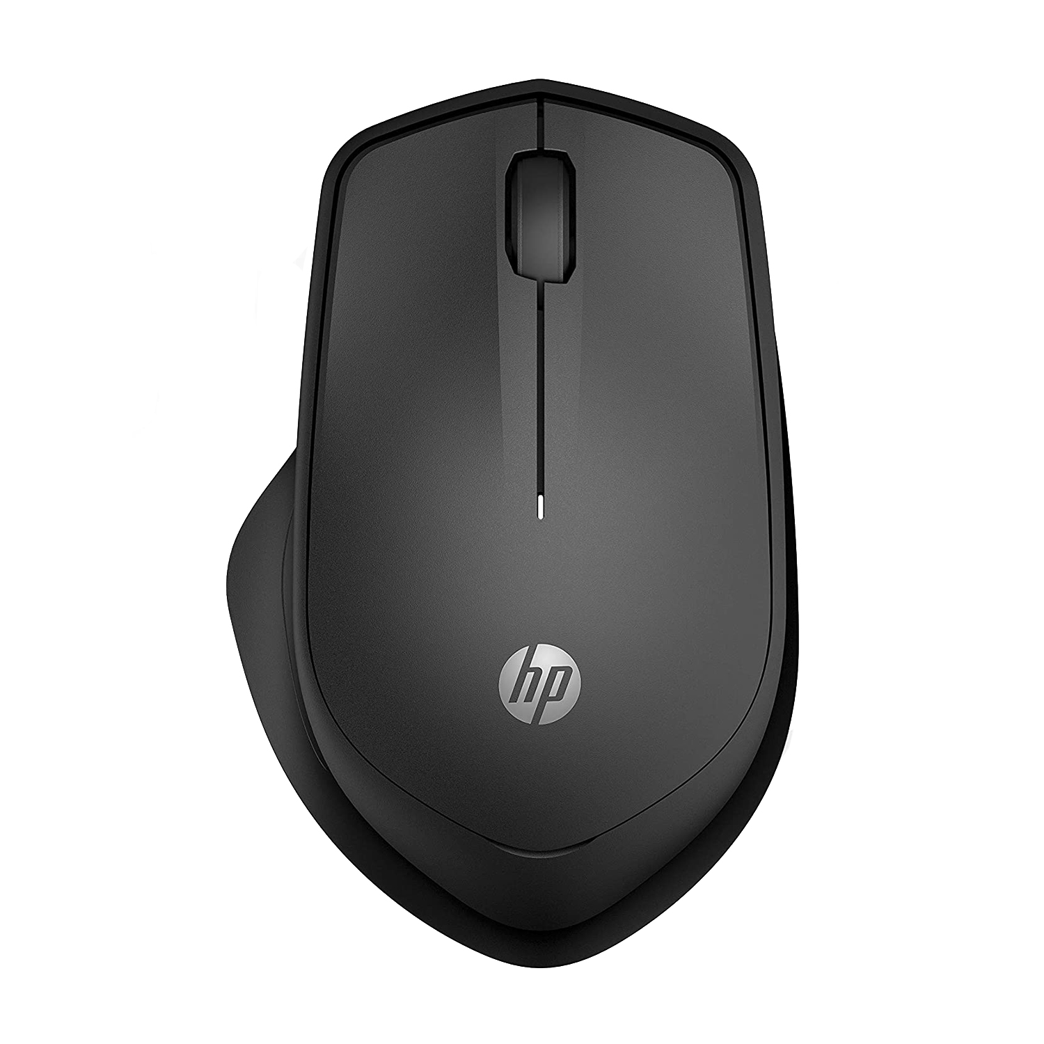 Mouse nero per computer con due pulsanti e rotella, il marchio è HP.