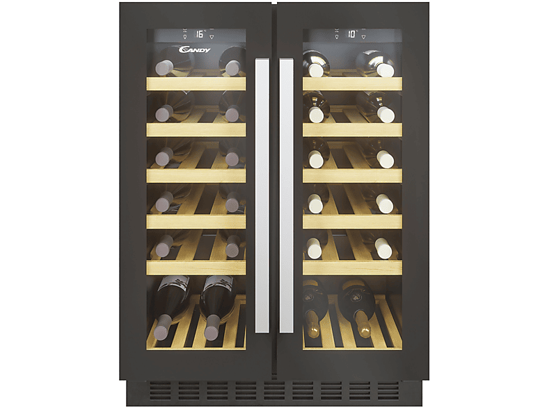 CANDY CCVB 60D/1 CANTINETTA INCASSO, 38 bottiglie, 12 ripiani, dimensoni: L 59,5 cm, A 81,3 P 56,2 temperatura massima 18 °C, minima 5 Nero, classe G