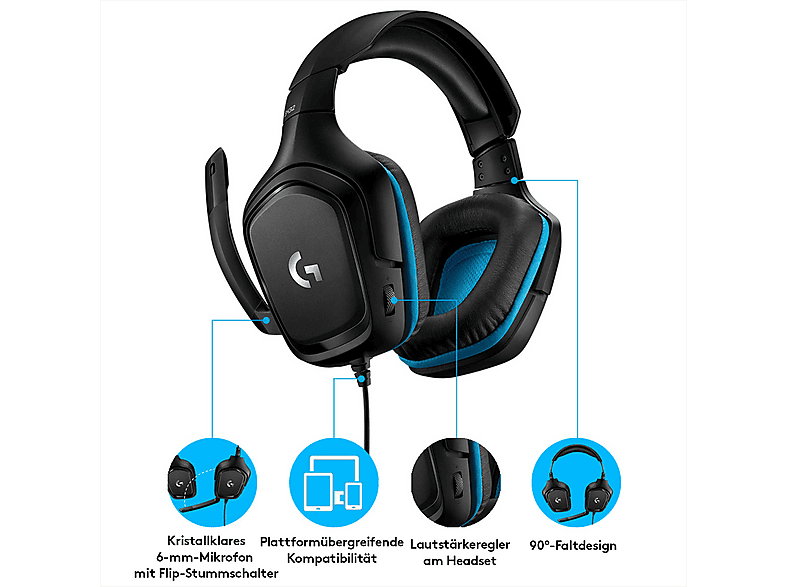 LOGITECH G G432 Lightspeed, Kabelloses Gaming Headset, 7.1 Surround Sound, Lightsync RGB, Schwarz — Foto 5 von 5