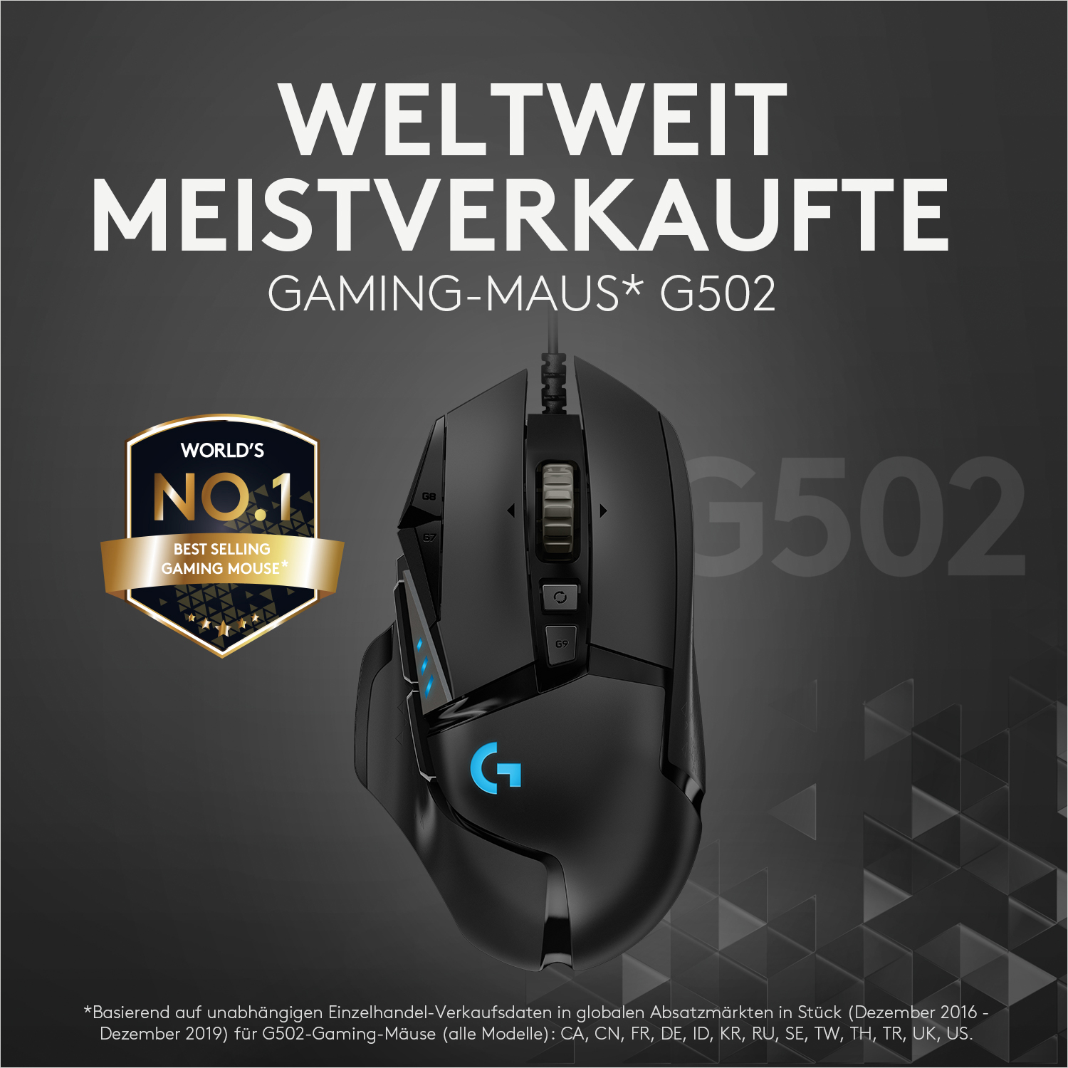 Gaming-Maus mit Text: World's No.1 Best Selling Gaming Mouse G502.