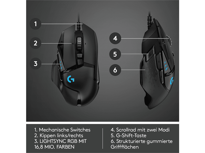Logitech G G502 Hero Kabelgebundene Gaming Maus, Lightsync RGB, Schwarz — Foto 5 von 5