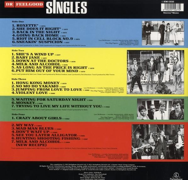 Album borító szöveggel és zenészek képeivel. Több album track listázva, színes háttér.