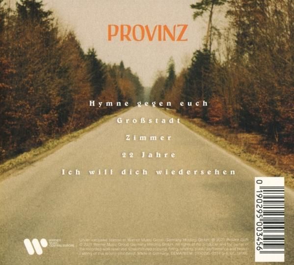 Albumcover: Straße durch Bäume, orange Text 'PROVINZ', Songtitel.