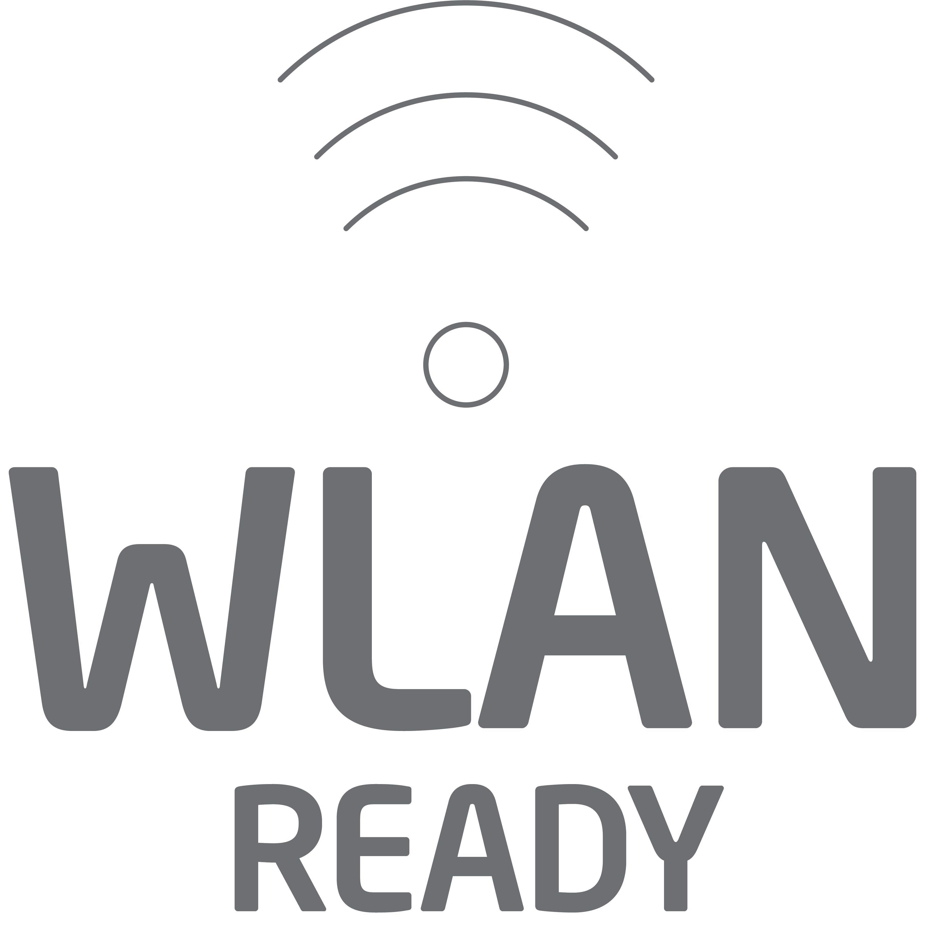 WLAN READY Logo mit drei gebogenen Linien und dem Wort READY.