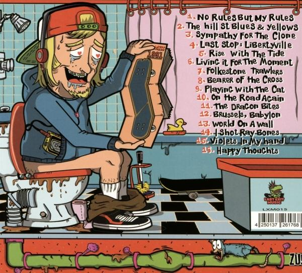 Cartoon-Mann sitzt auf Toilette, liest '1991'. Badezimmer-Szene mit Text und Zeichnungen.