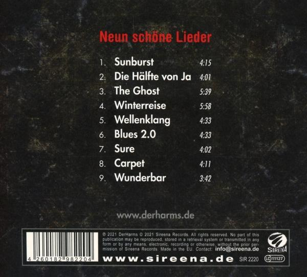 Die Rückseite einer CD-Hülle mit Titelliste und Künstlerinformationen. Ein Logo befindet sich in der Ecke.
