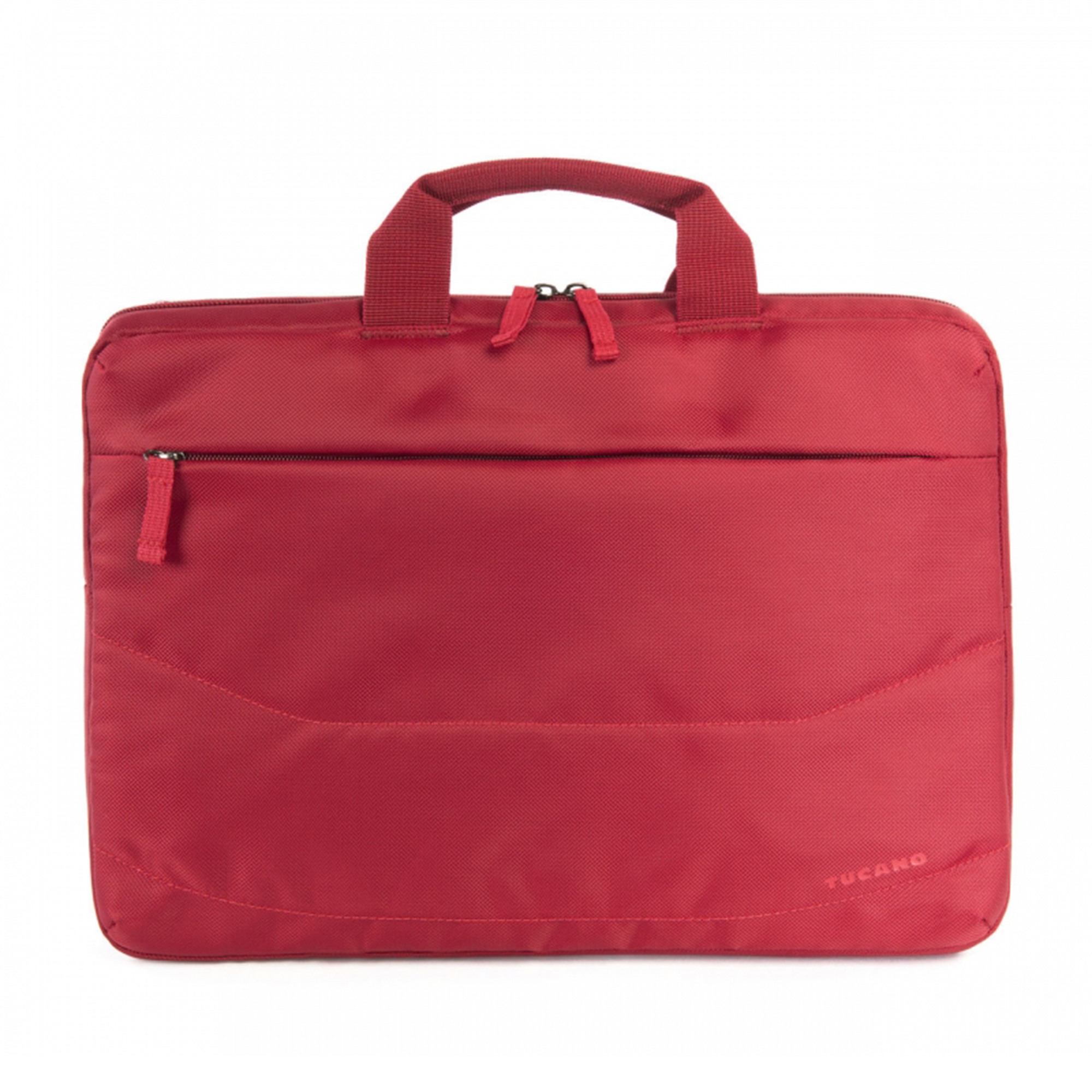 Borsa per laptop rossa con cerniera e due manici, marchio TUCANO.
