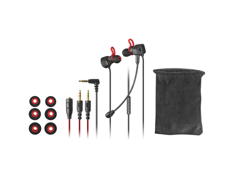 Auriculares gaming - Mars gaming MIHX, De botón, Multiplataforma, Micrófono anti-ruido, Silicona, Negro/Rojo
