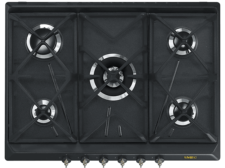 SMEG SRV876AOGH PIANO COTTURA GAS, 5 zone di cottura, dimensioni: L 68,5 cm, P 50 piano in Smaltato, Antracite