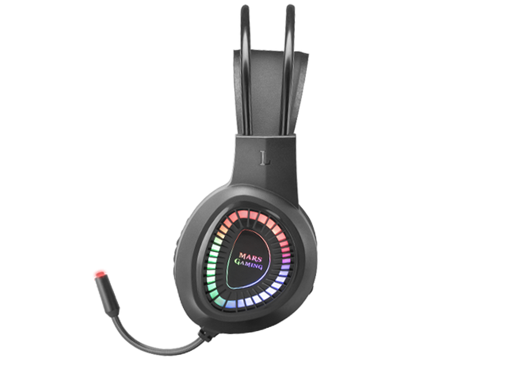 Auriculares gaming - Mars gaming MH2201, Diadema, Multiplataforma, RGB Flow, Micrófono, Jack 3.5 mm, Negro