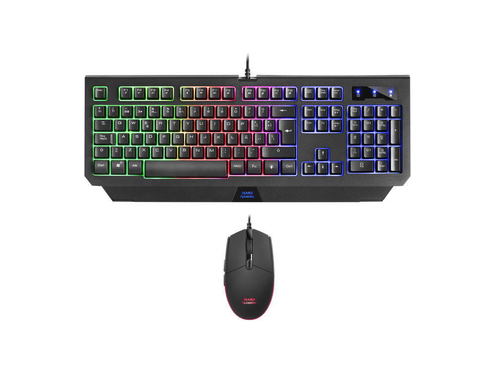 Pack Teclado Mars gaming combo mcp100 3200 dpi iluminación rgb tecnología hmech negro mcp100es y 3200dpi español 2in1