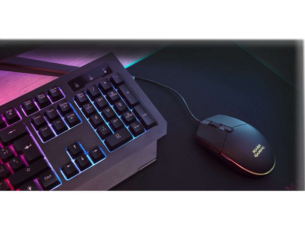 Pack gaming - Mars Gaming Combo MCP100, Gaming, 3200 dpi, Iluminación RGB, Tecnología H-Mech, Negro