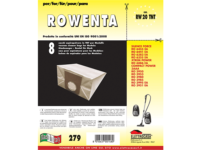 Sacchetti Aspirapolvere Elettrocasa RW 20 TNT