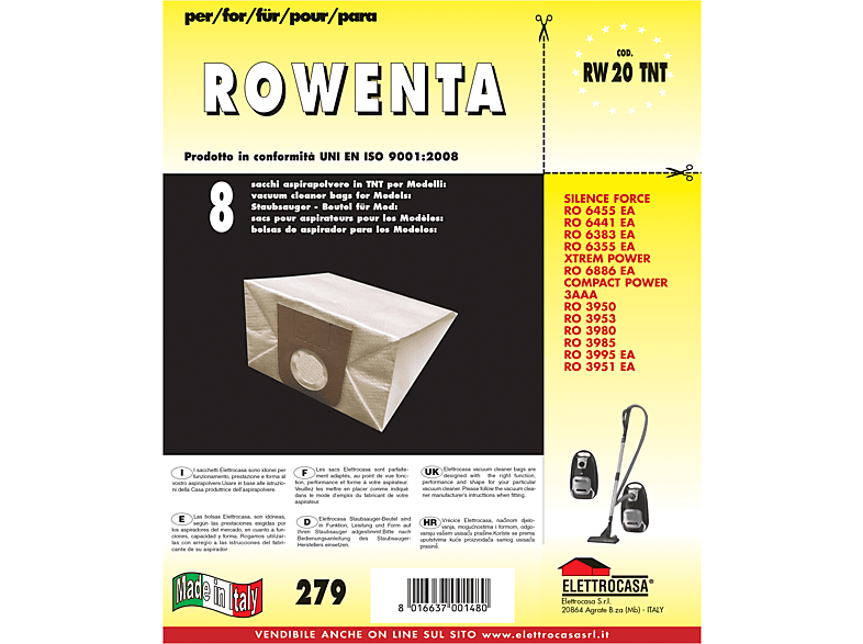 8 SACCHETTI ASPIRAPOLVERE ROWENTA DYMBO TUTTI I MODELLI PRODOTTO ITALIA RW  17 : : Casa e cucina