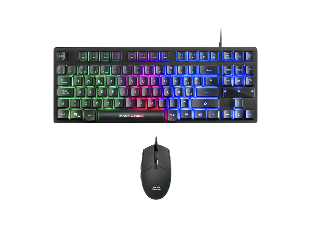 Mars Gaming Mcptkles combo rgb teclado y diseño tkl layout español 3200 dpi negros pack iluminación tecnología hmech kit 3200dpi