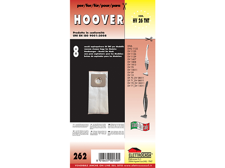 Sacchetti Aspirapolvere Elettrocasa HV 26 TNT