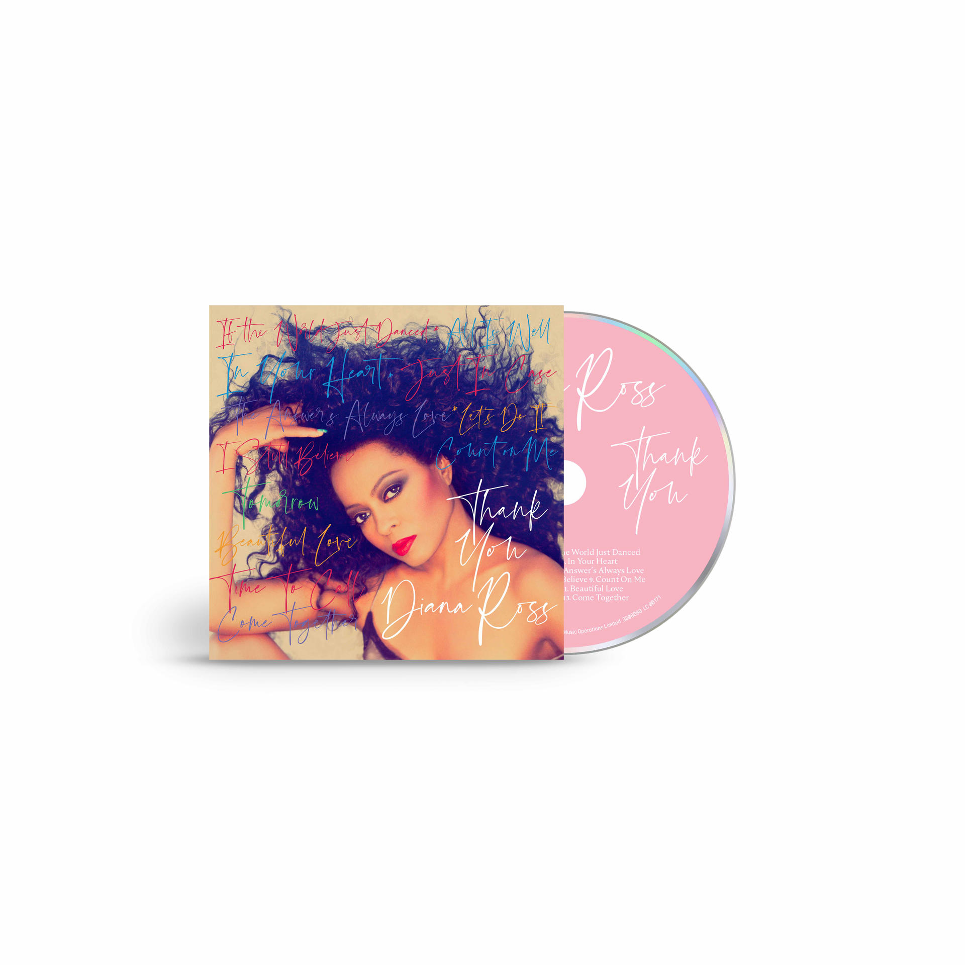 Diana Ross Albumcover und eine pinkfarbene CD. Titel: 'Thank You'.