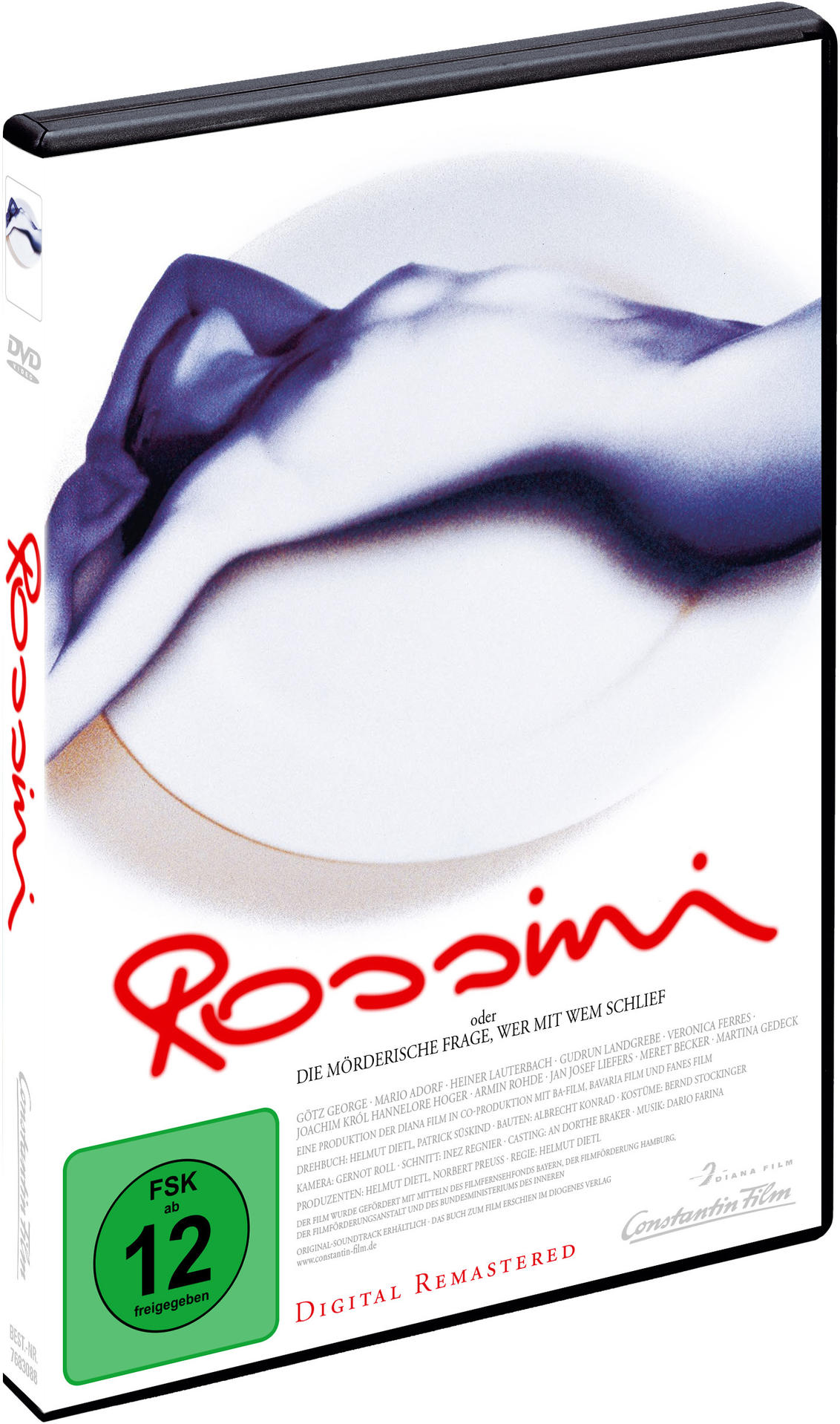 DVD-Hülle des Films 'Rossini'. Sie zeigt ein abstraktes Bild eines Körpers und einen roten Titel.