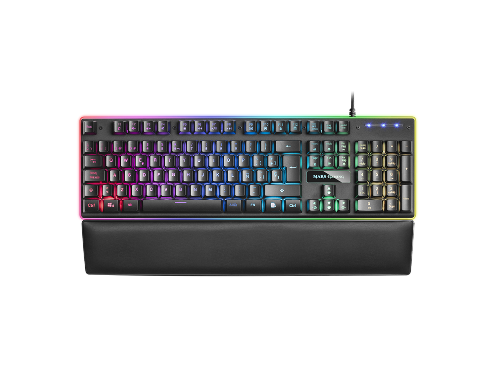 Mars Gaming Mk320 teclado rgb reposamuñecas acolchado español negro full hmechanical keyboard iluminación con 13 modos halo layout cable y