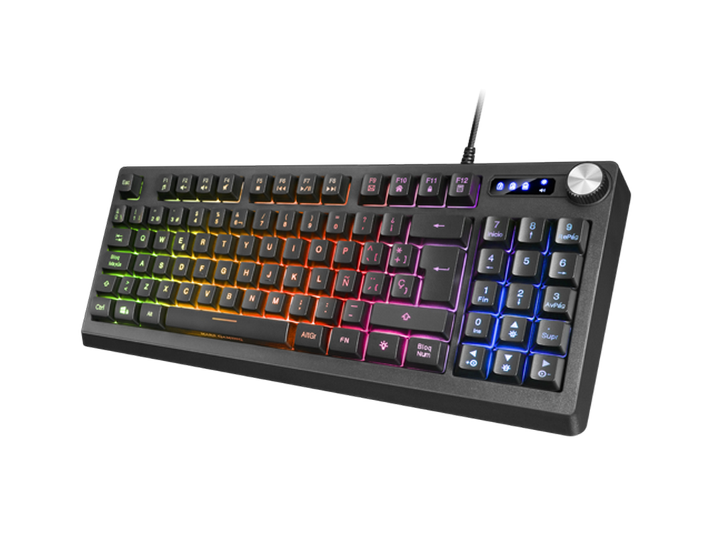 Teclado gaming - Mars Gaming MKREVO, Multiplataforma, RGB con 12 modos, H-Mech, Rueda de control, Negro