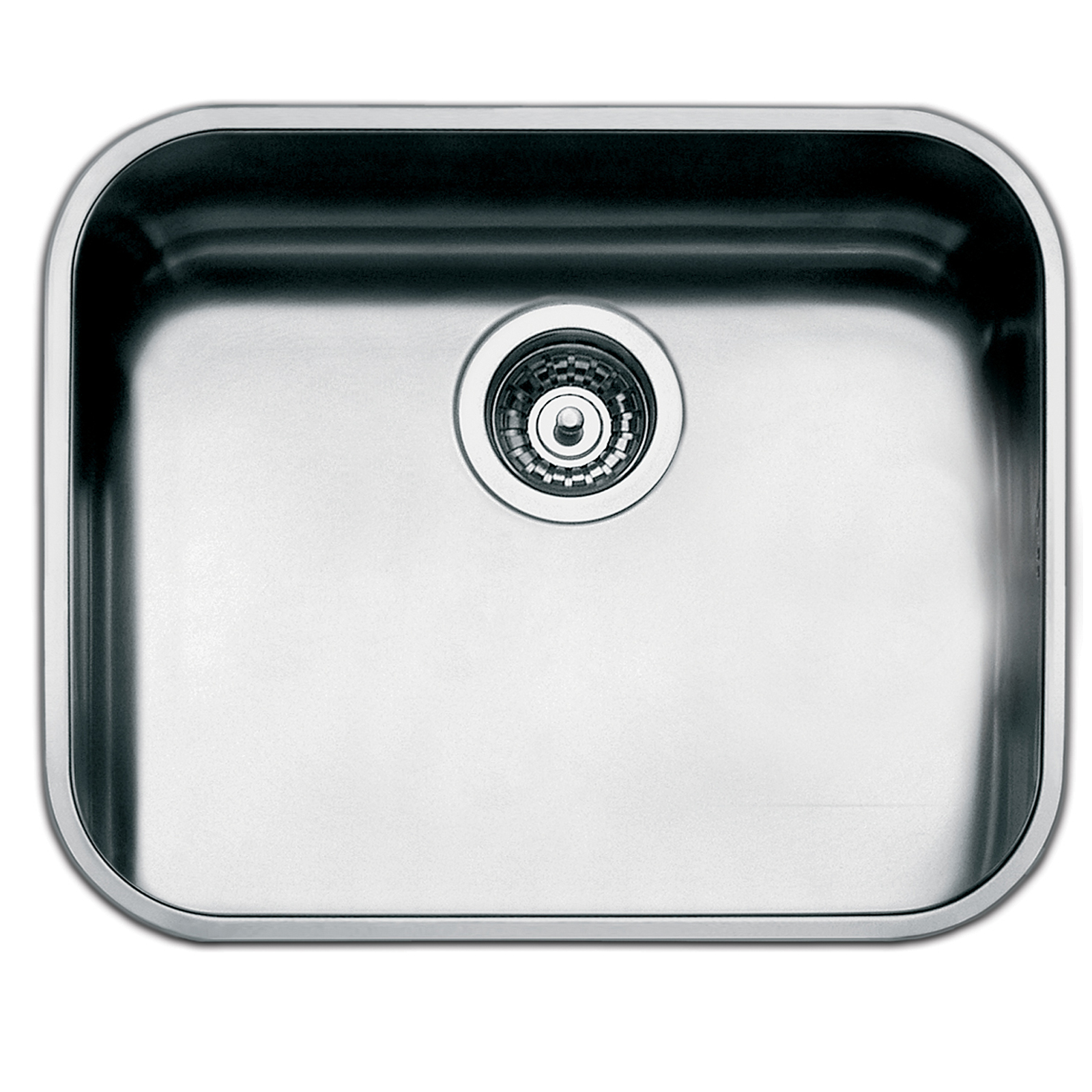 Lavello rettangolare in acciaio inox con scarico.