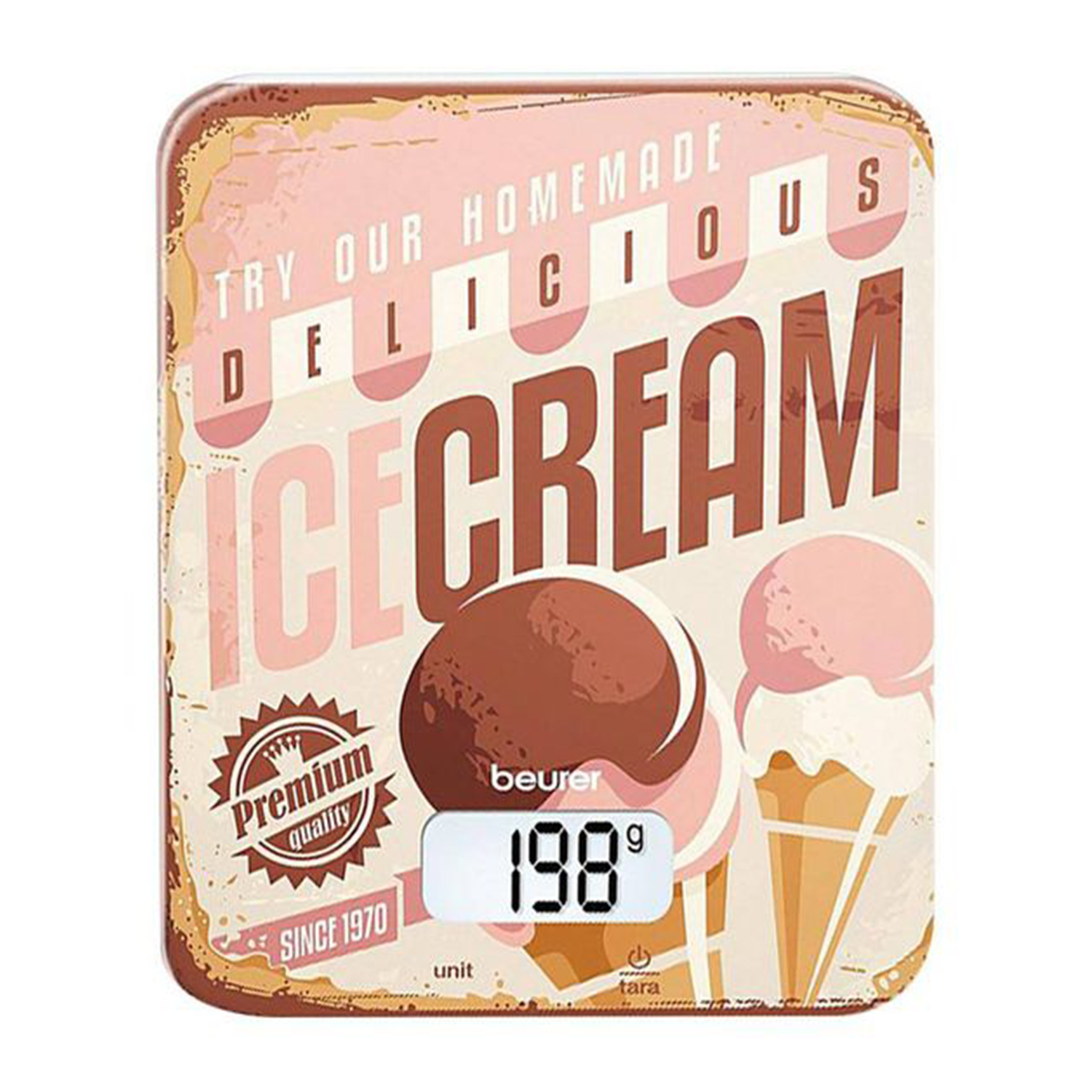 Bilancia per gelato con un cartello 