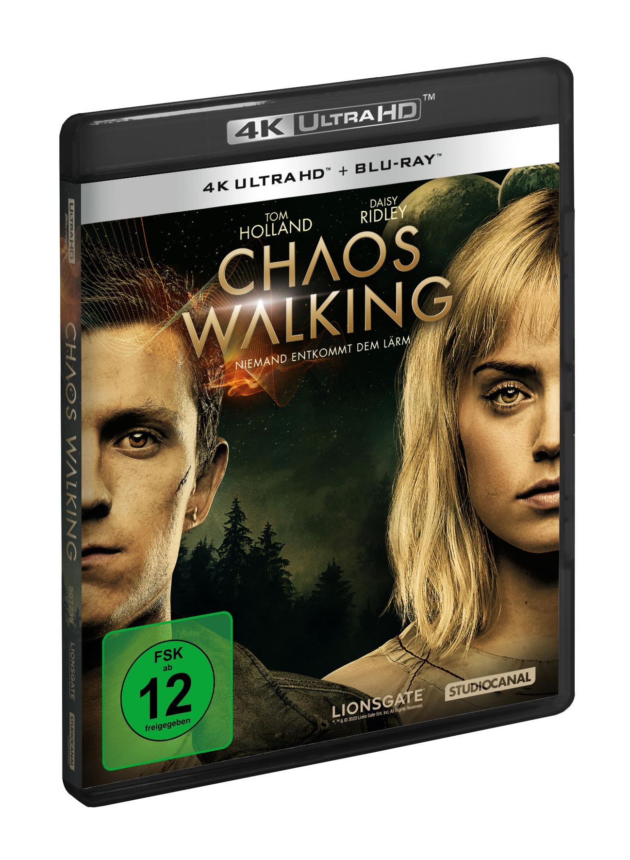 Filmhülle für "Chaos Walking" mit Tom Holland und Daisy Ridley, 4K Ultra HD Blu-ray.