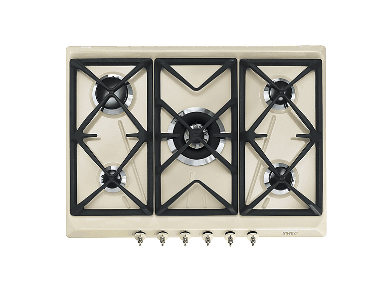 SMEG SRV876POGH PIANO COTTURA GAS, 5 zone di cottura, dimensioni: L 68,5 cm, P 50 piano in Smaltato, Panna