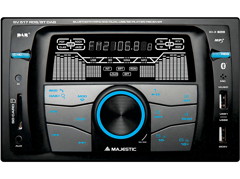 STEREO AUTO BLUETOOTH AUTORADIO VIVAVOCE RADIO FM MP3 USB AUX SD CARD 180W