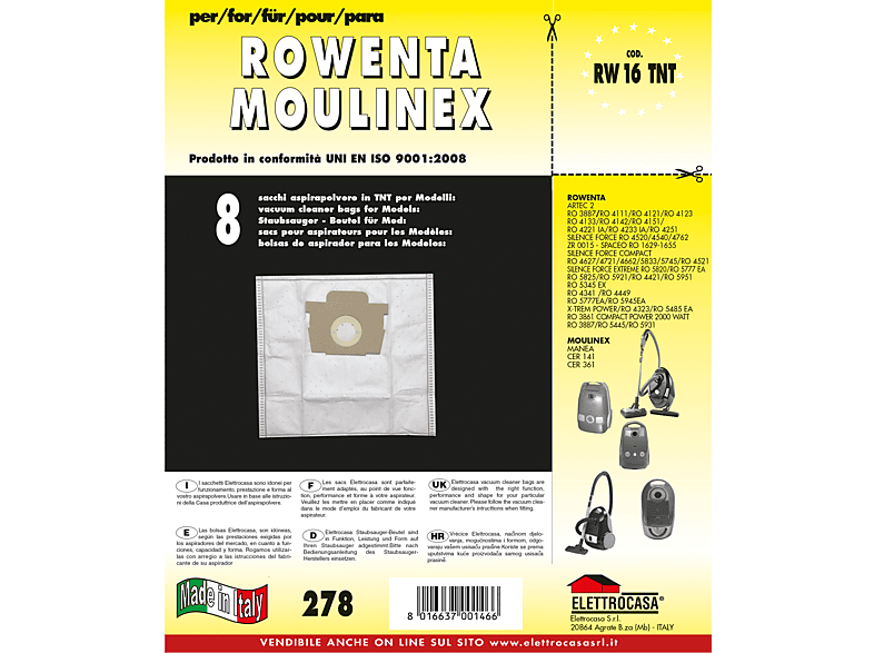 Sacchetti Aspirapolvere Elettrocasa RW 16 TNT