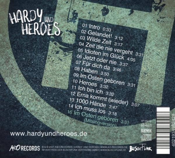 CD-Hülle mit Titelliste: Intro, Gelandet!, Wilde Zeit, Zeit, Idioten, usw.