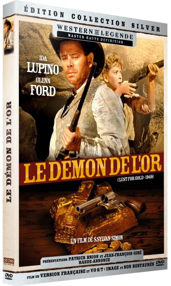 Een dvd-hoes van de film 'Le Démon de l'Or'. Het bevat Ida Lupino en Glenn Ford. Franse tekst.