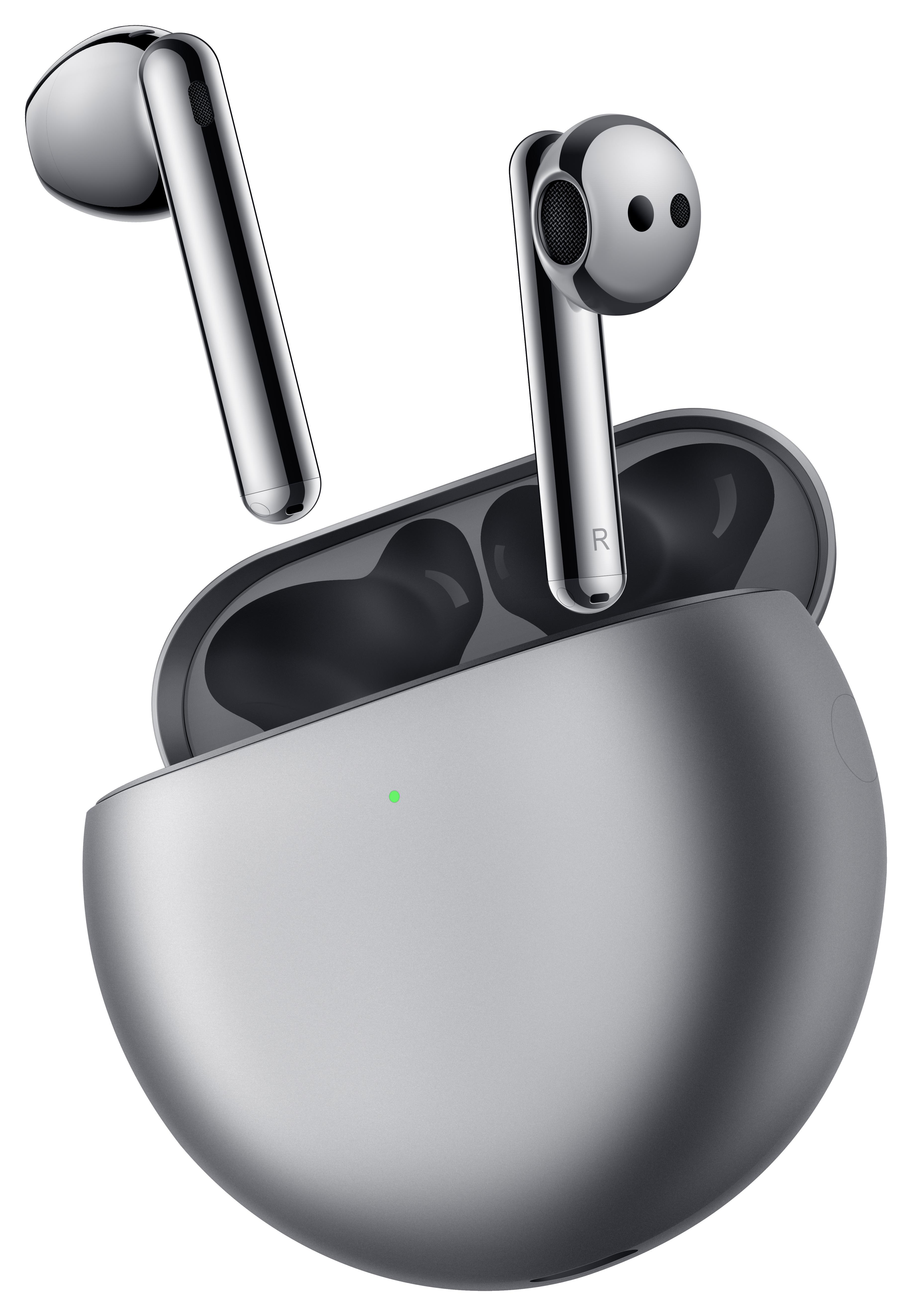 HUAWEI 55034496 FREEBUDS 4 True Wireless (WIRED CASE), In-ear Kopfhörer Bluetooth Silver Frost